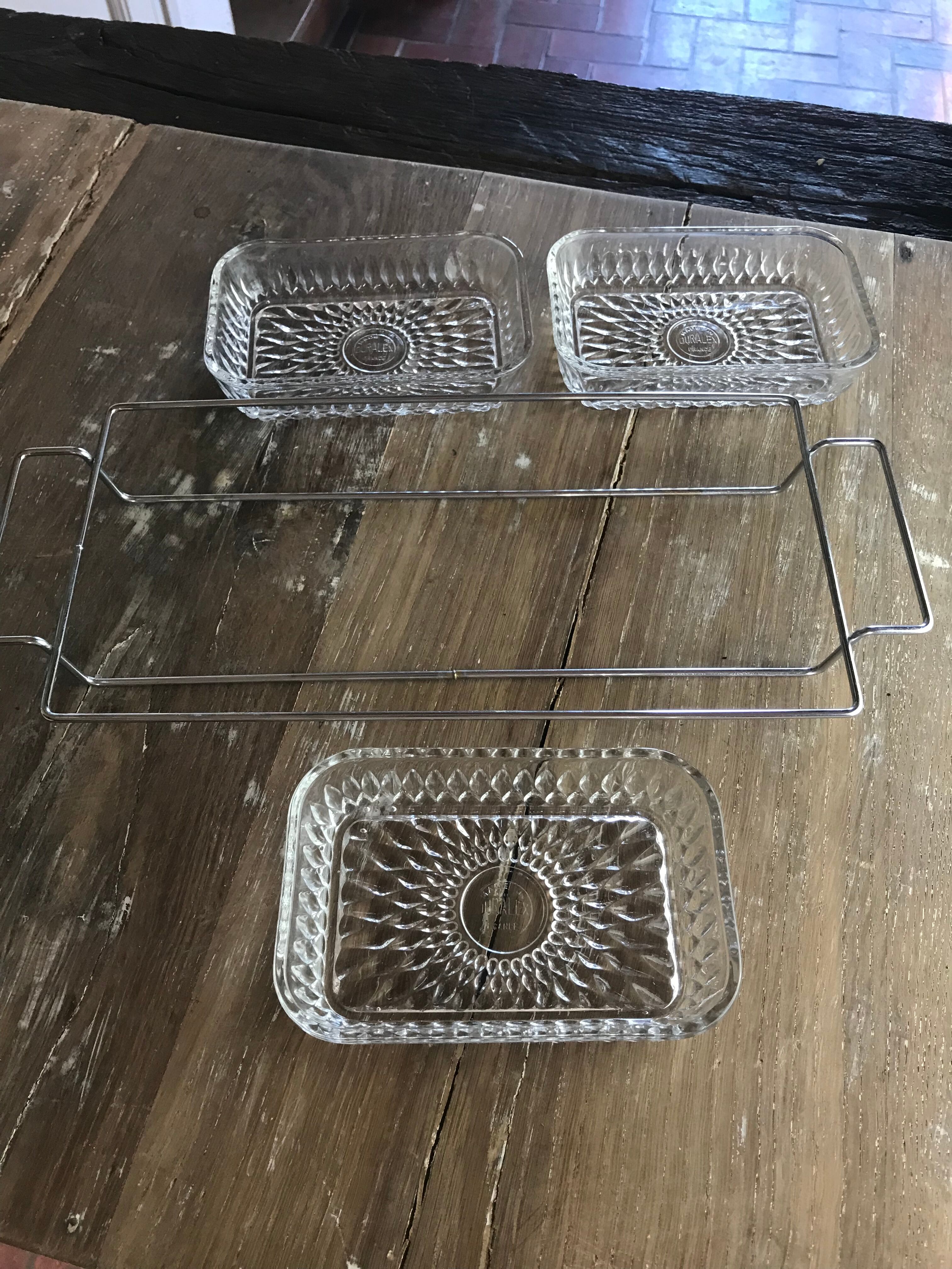 Duralex aperitif dish in glass and chrome support