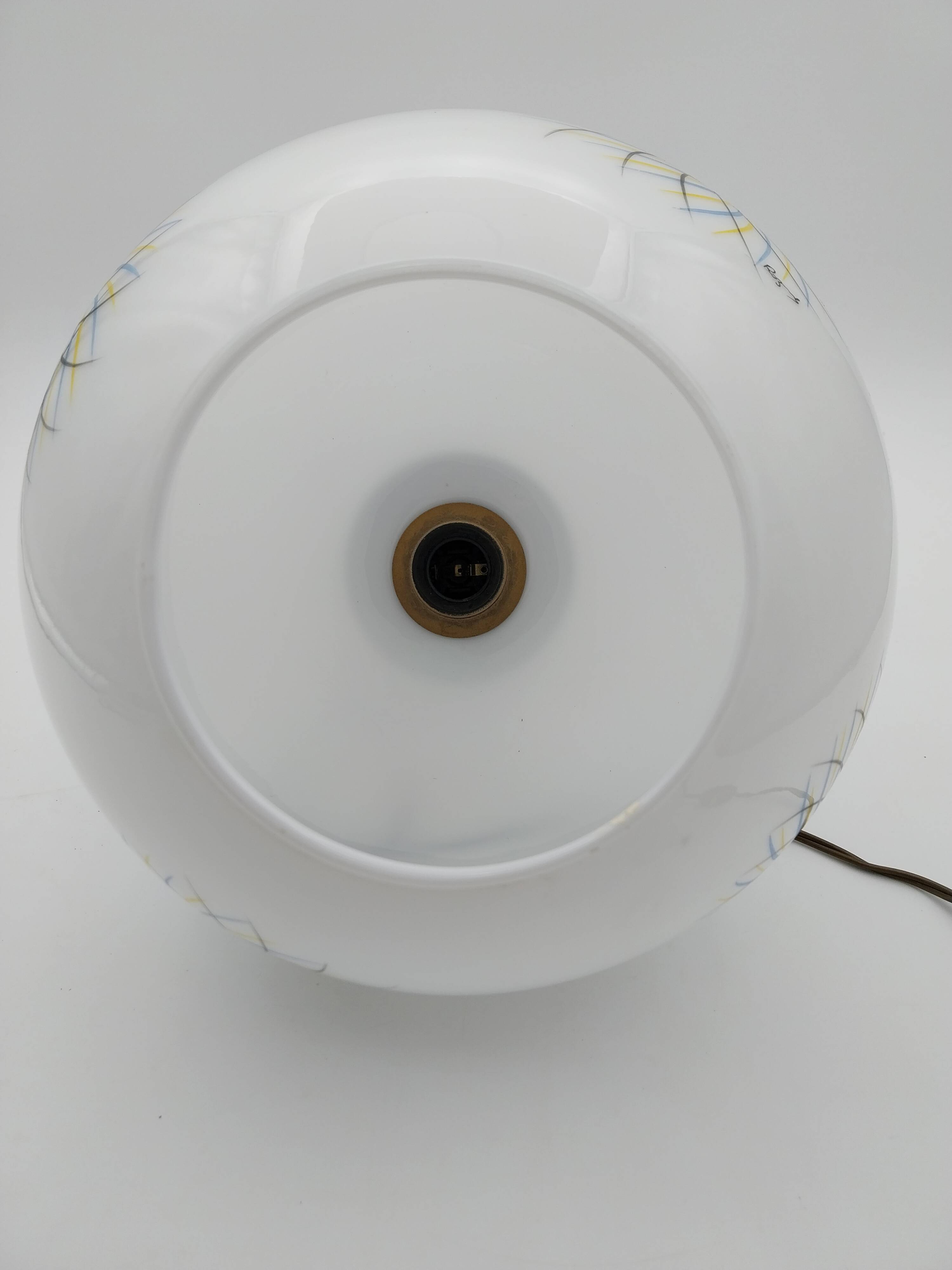 Hand-painted opaline ball lamp signed 1970s