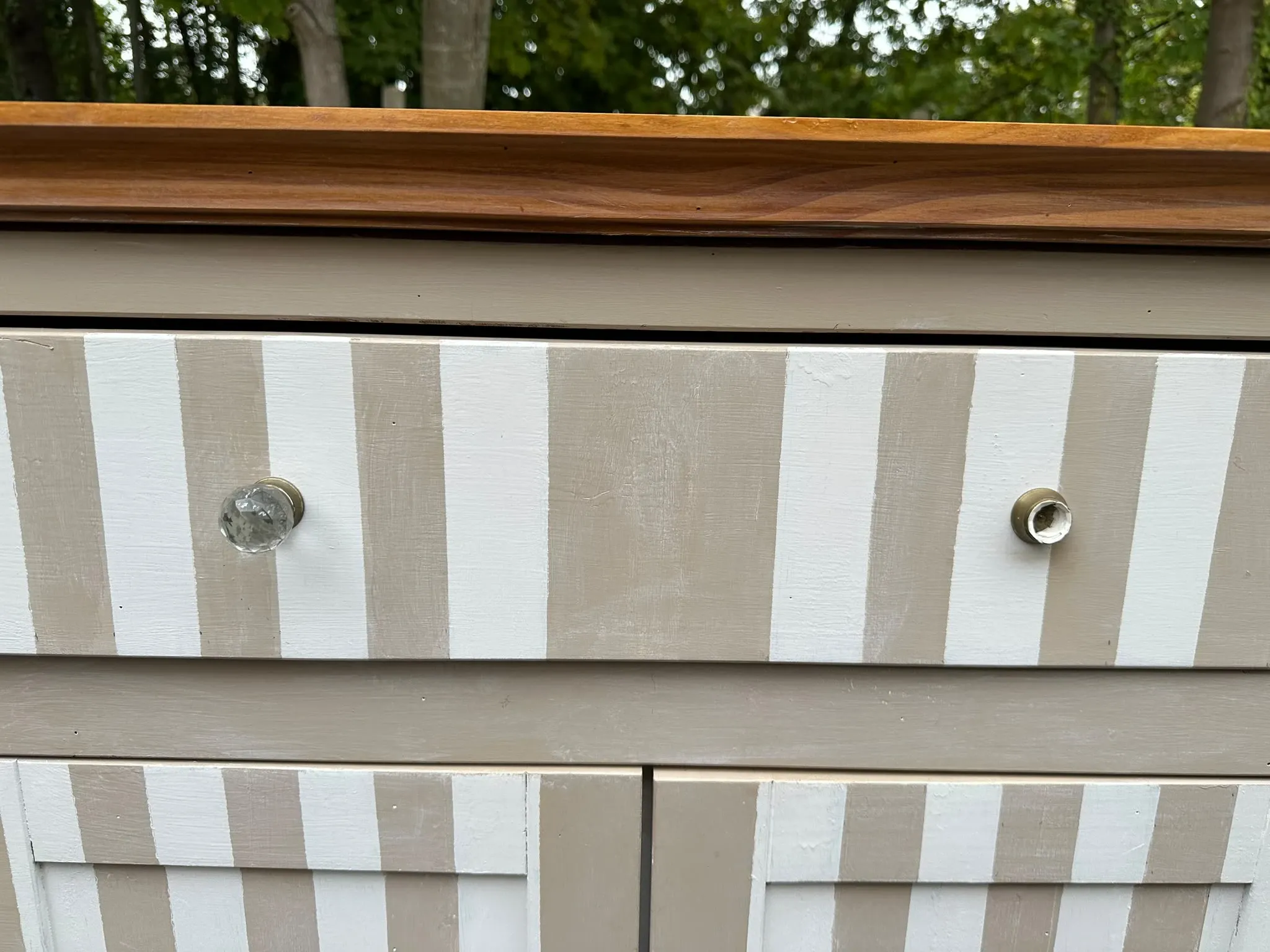 Shabby chic wardrobe sideboard — Striped pattern & solid wood 1990