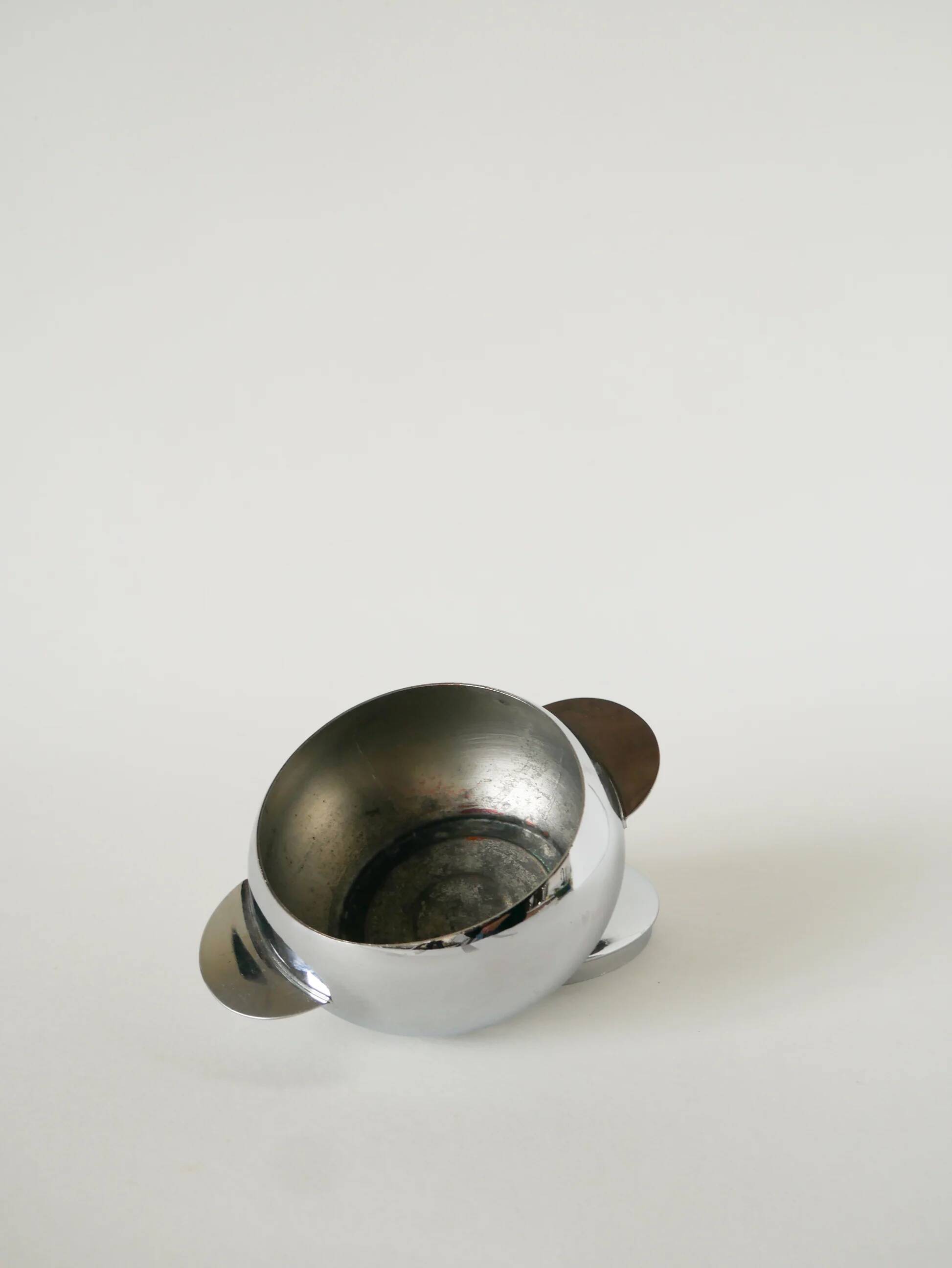 Petit sucrier en inox, poignée carrée, 1970