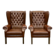 Pair of 1970s Chesterfield wingback chairs in brown leather