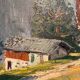 Old painting, Swiss mountain landscape signed H Herzer, mid-XX century