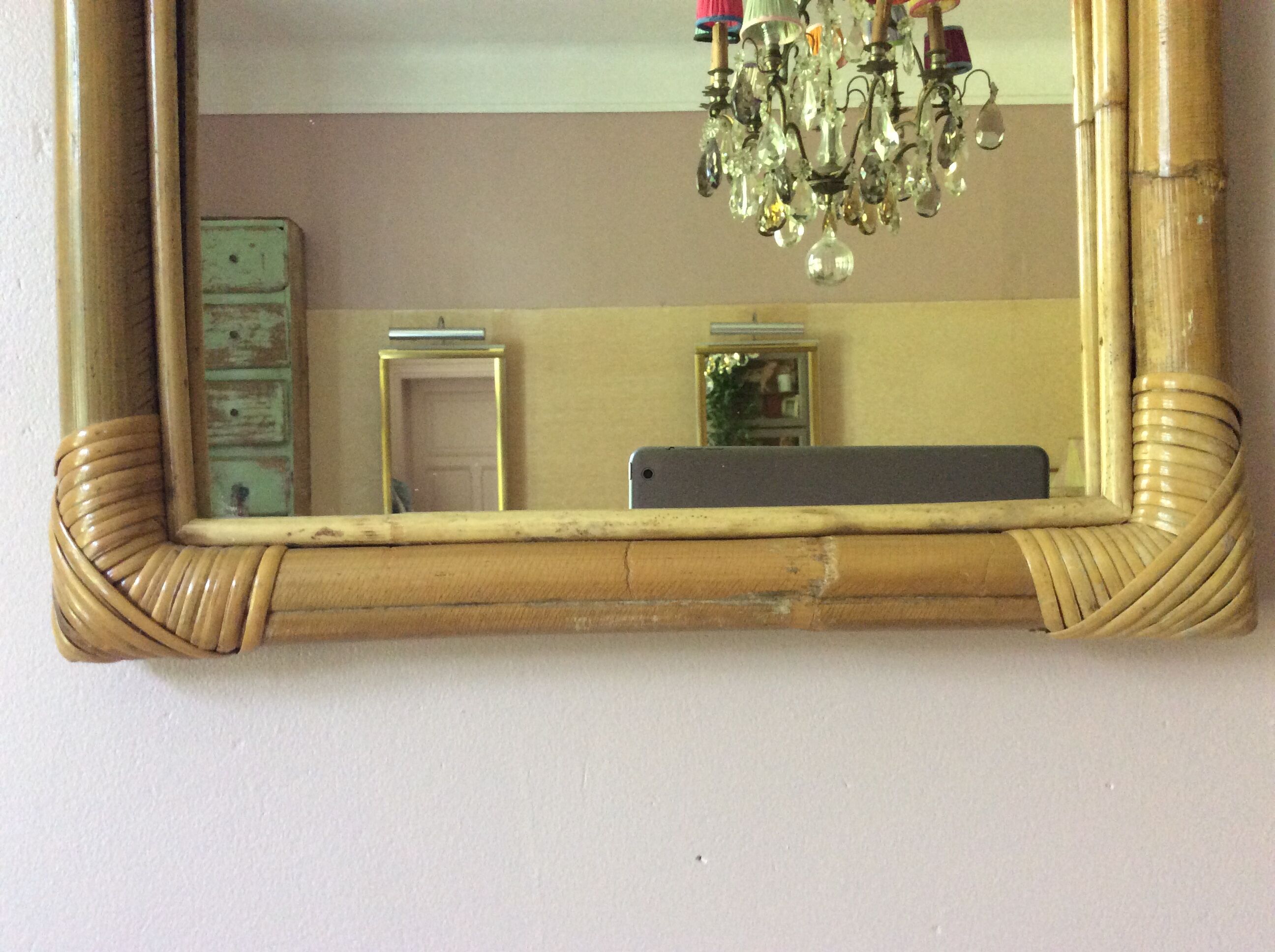 Vintage rattan square mirror