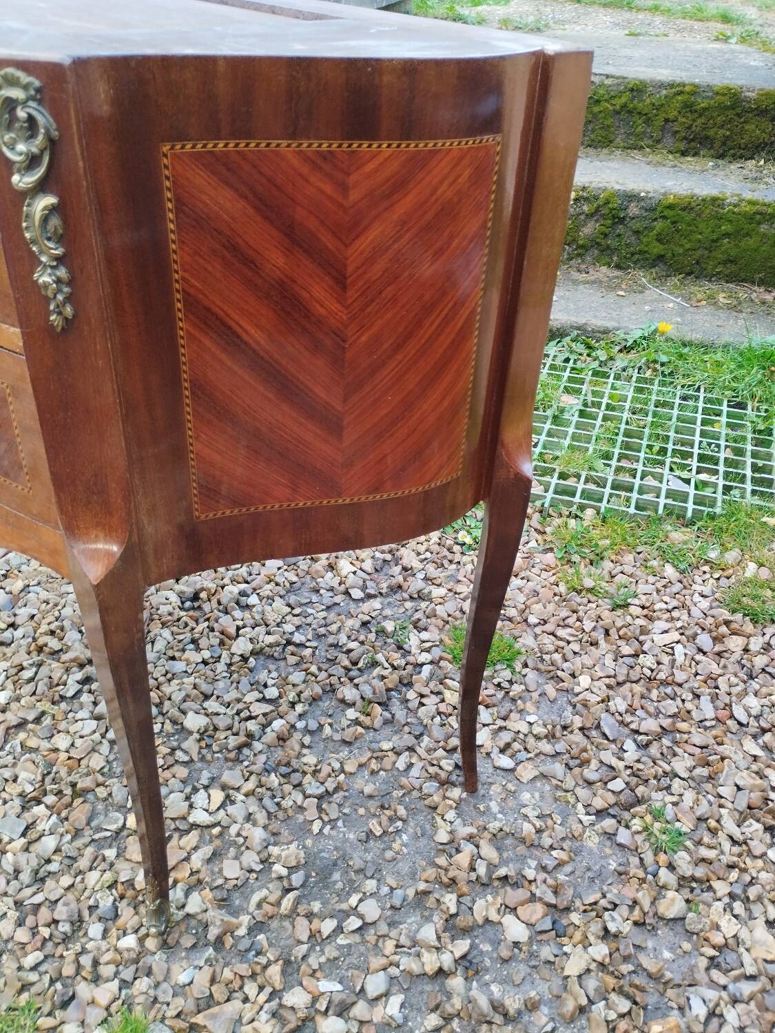 Commode ancienne marqueterie style louis xvi plateau marbre
