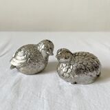 Salière et poivrière en métal argenté oiseaux vintage