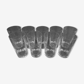 Set de 9 verres à eau cristal d'Arques gravé modèle Dampierre en coffrets