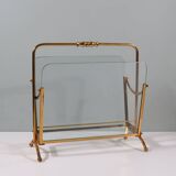 Vintage magazine rack, brass and glass, Italy 1950-1960