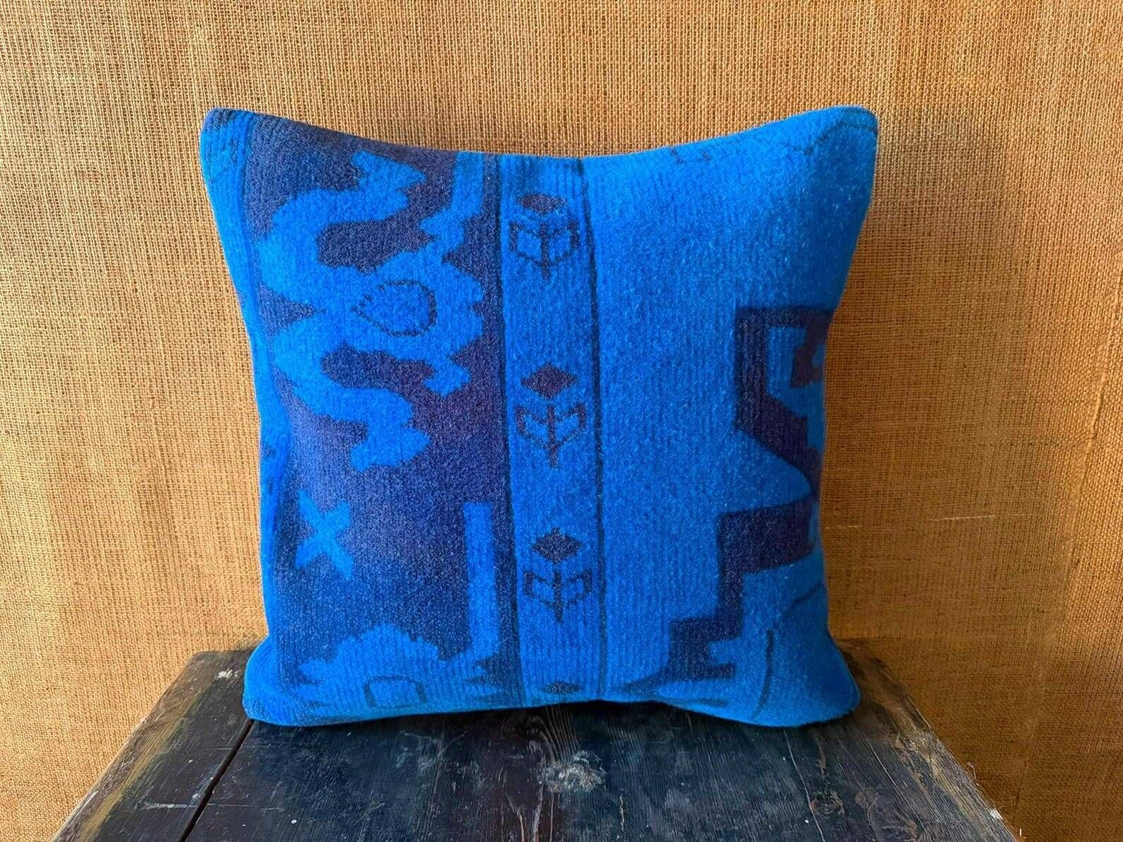 Vintage Turkish Wool Tribal Pillow, 18x18 Hand-Knotted Rug Cushion