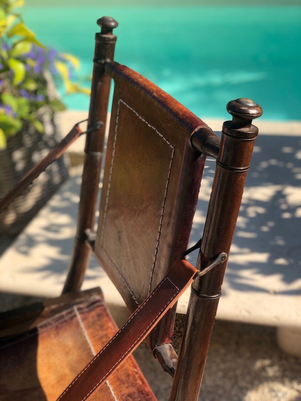 Fauteuil paquebot pliant cuir et bois 1930