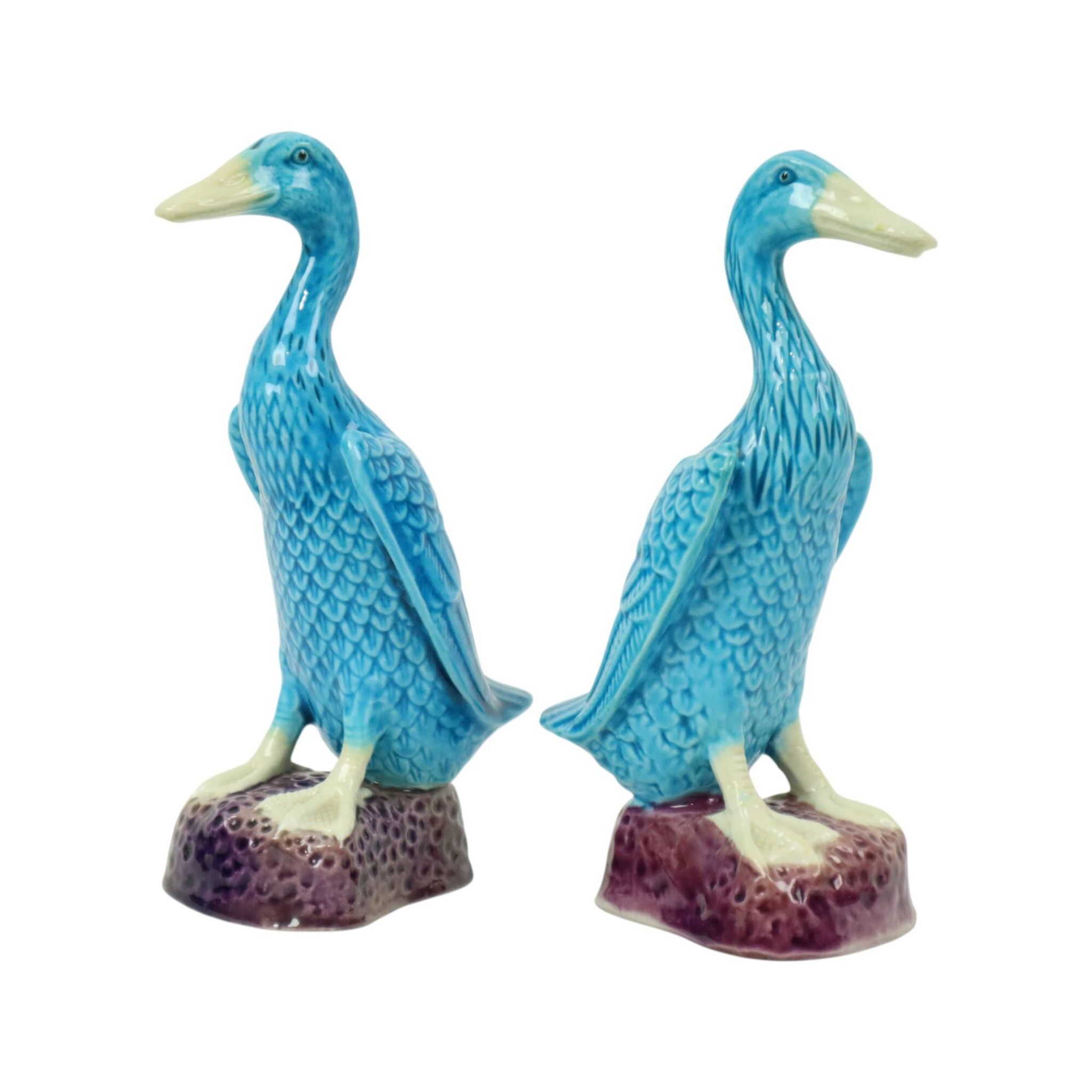 Vintage Duck Figurine Figure Couple Blue Chinese Porcelain 12cm