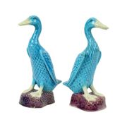 Vintage Duck Figurine Figure Couple Blue Chinese Porcelain 12cm