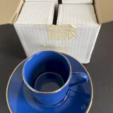 Set of 4 Guy Degrenne blue cups and saucers