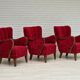 Années 1960, design danois, fauteuil en tissu rouge cerise, très bon état d’origine.