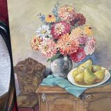 Antique watercolor still life on panel