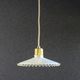 Opaline pendant light in white glass with transparent pleated edges - contemporary metal socket