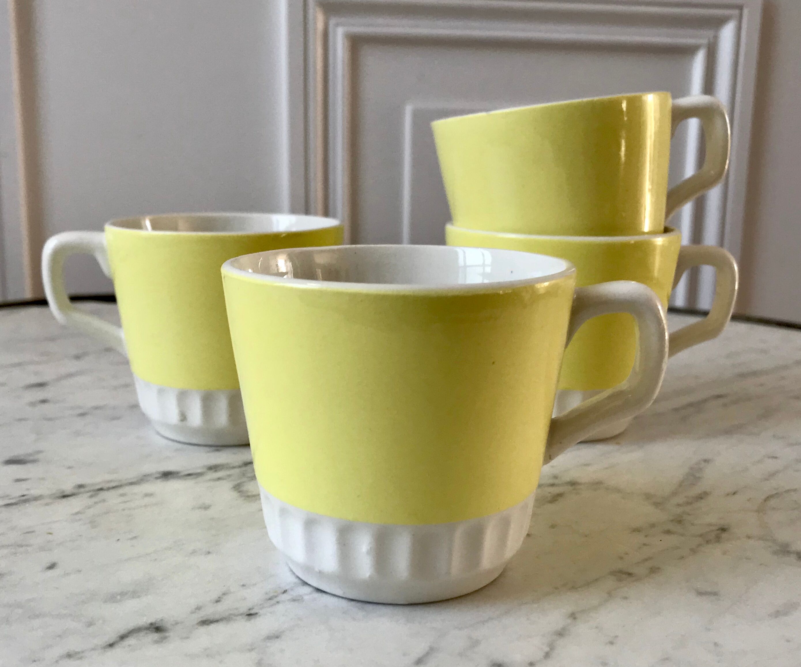Set of 4 yellow cups Digoin Sarreguemines 50s