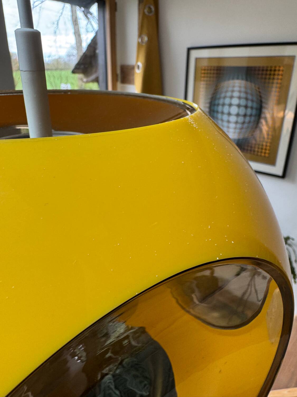 Yellow UFO Space Age suspension attributed to Luigi Colani, 1970s.