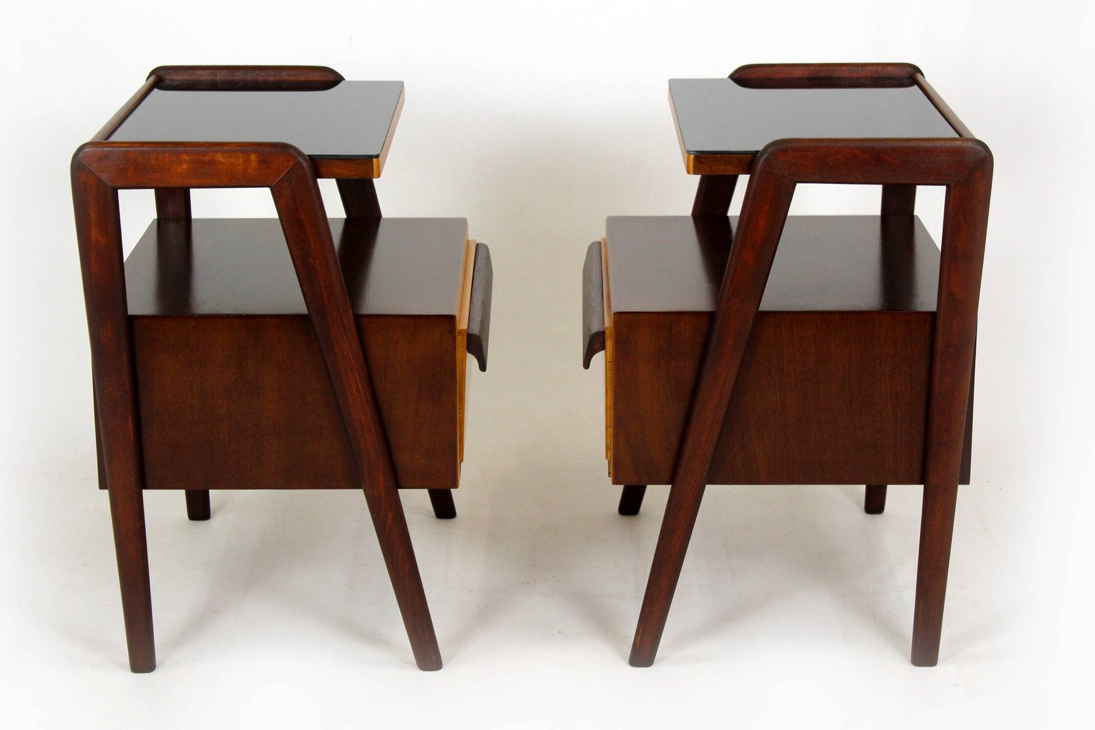 Restored Mid-Century Modern Czech Nightstands and Cabinet, Jitona, 1960s