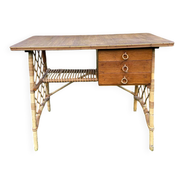 Bureau en rotin vintage 1960 by Louis Sognot