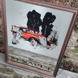 Large vintage screen-printed mirror - Renault 1928 -