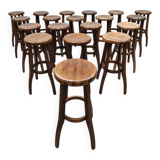 Brutalist design wooden vintage barstools 19 x