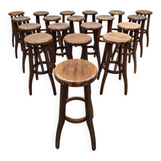 Brutalist design wooden vintage barstools 19 x