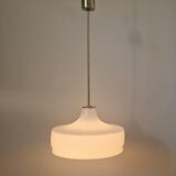 Rare Midcentury Brass and Milk Glass Pendant Kamenicky Senov, 1970s