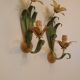 Floral single-arm wall lights, wall sconces, toleware, French vintage enamel.