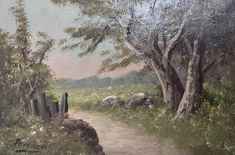 Countryside landscape – Oil on panel signed Anderson – 20th century