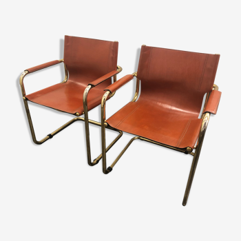 Pair of Cantilever armchairs tawny leather circa 1970