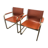 Pair of Cantilever armchairs tawny leather circa 1970