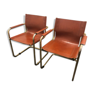 Paire fauteuils Cantilever cuir fauve vers 1970