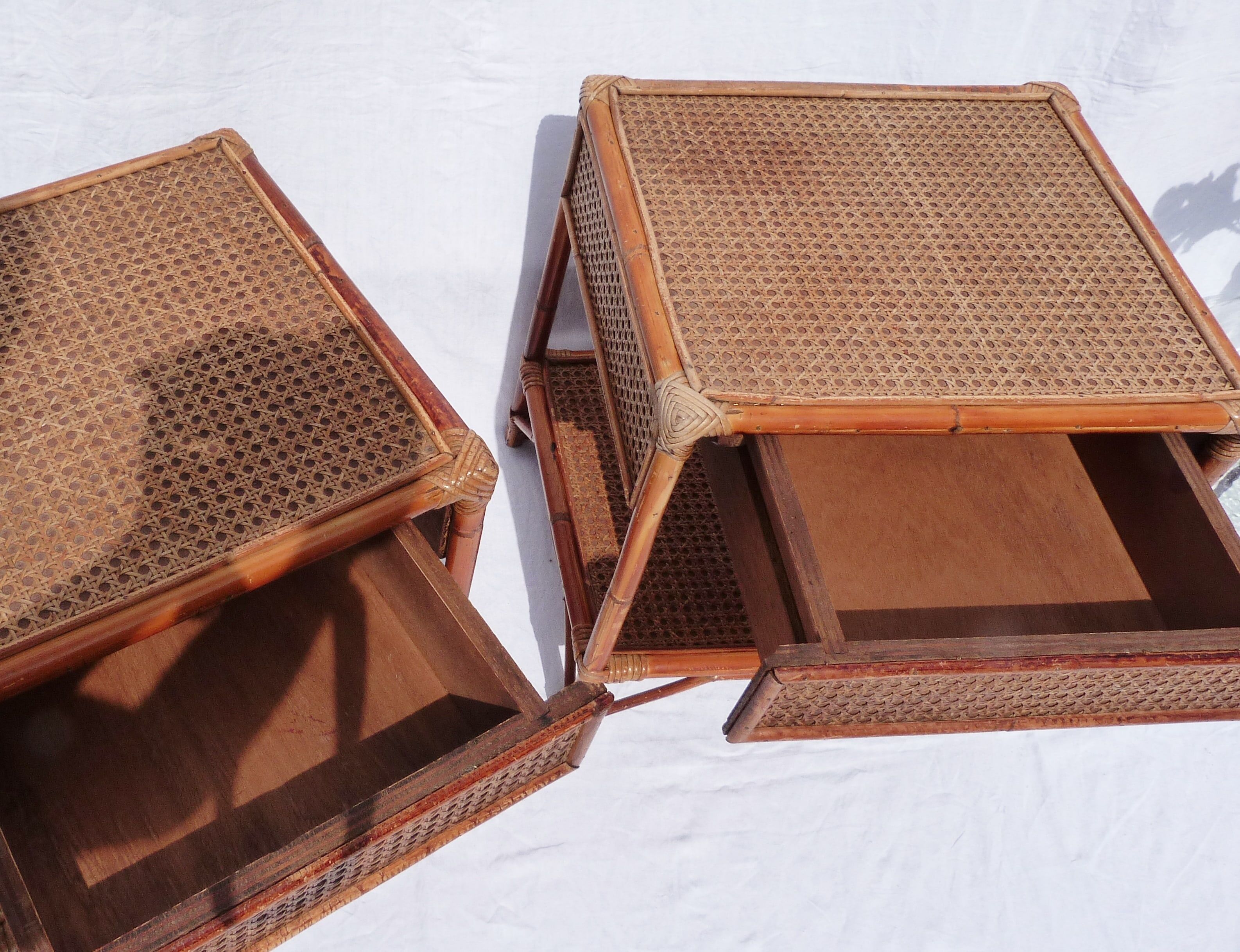 Pair of cane bedside tables