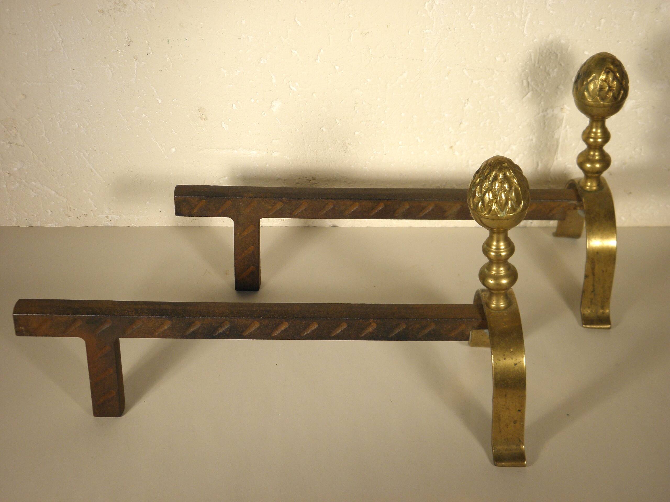 Pair of brass “pine” andirons