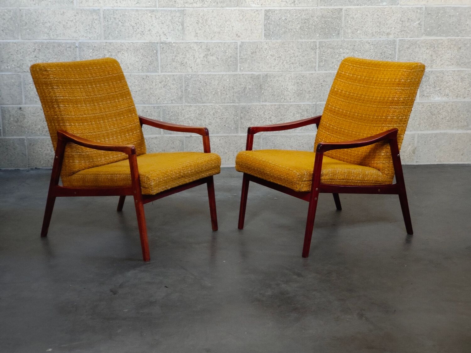 Pair of armchairs Jiri Jiroutek bouclette Yellow 1960