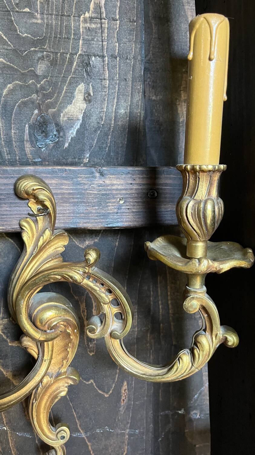 Pair of vintage gilded bronze wall lights