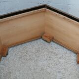 Space age table, hexagonal. Wood, velvet and smoked mirror. Circa 1970