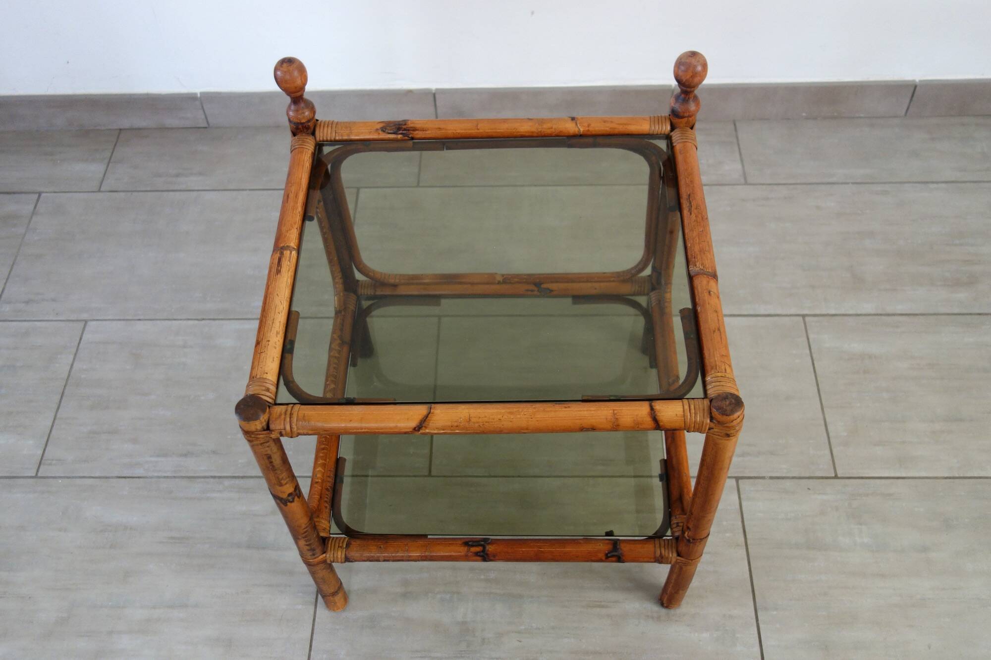 Vintage bamboo and smoked glass coffee table