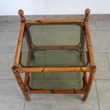 Table basse bambou et verre fumé vintage