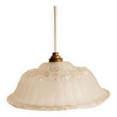 Suspension lustre , luminaire vintage en verre givré , vintage français