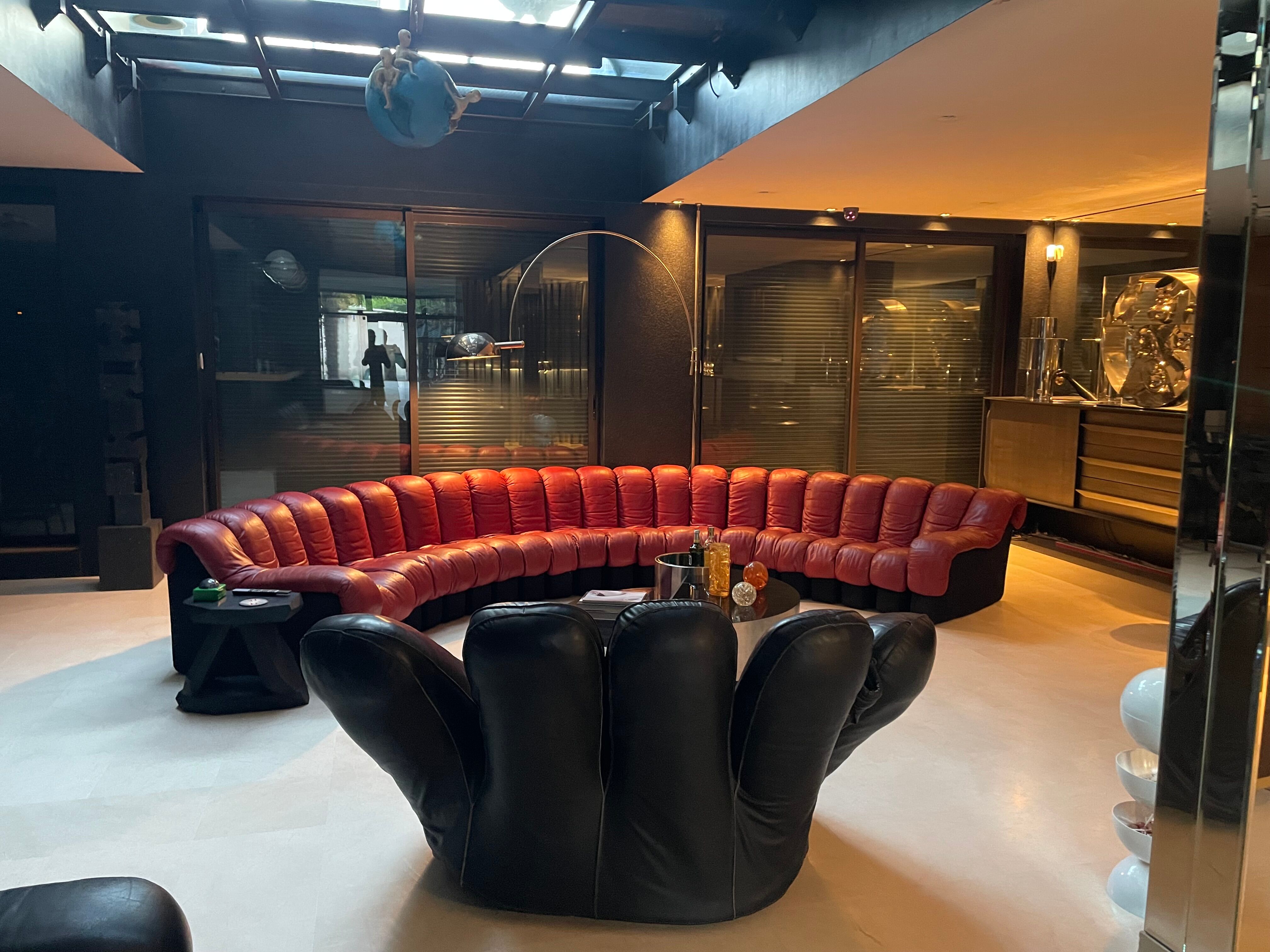 DS 600 model sofa or snake in dark red leather.