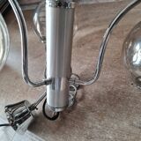 Chandelier with chrome metal frame from the 70s, 3 smoked globes