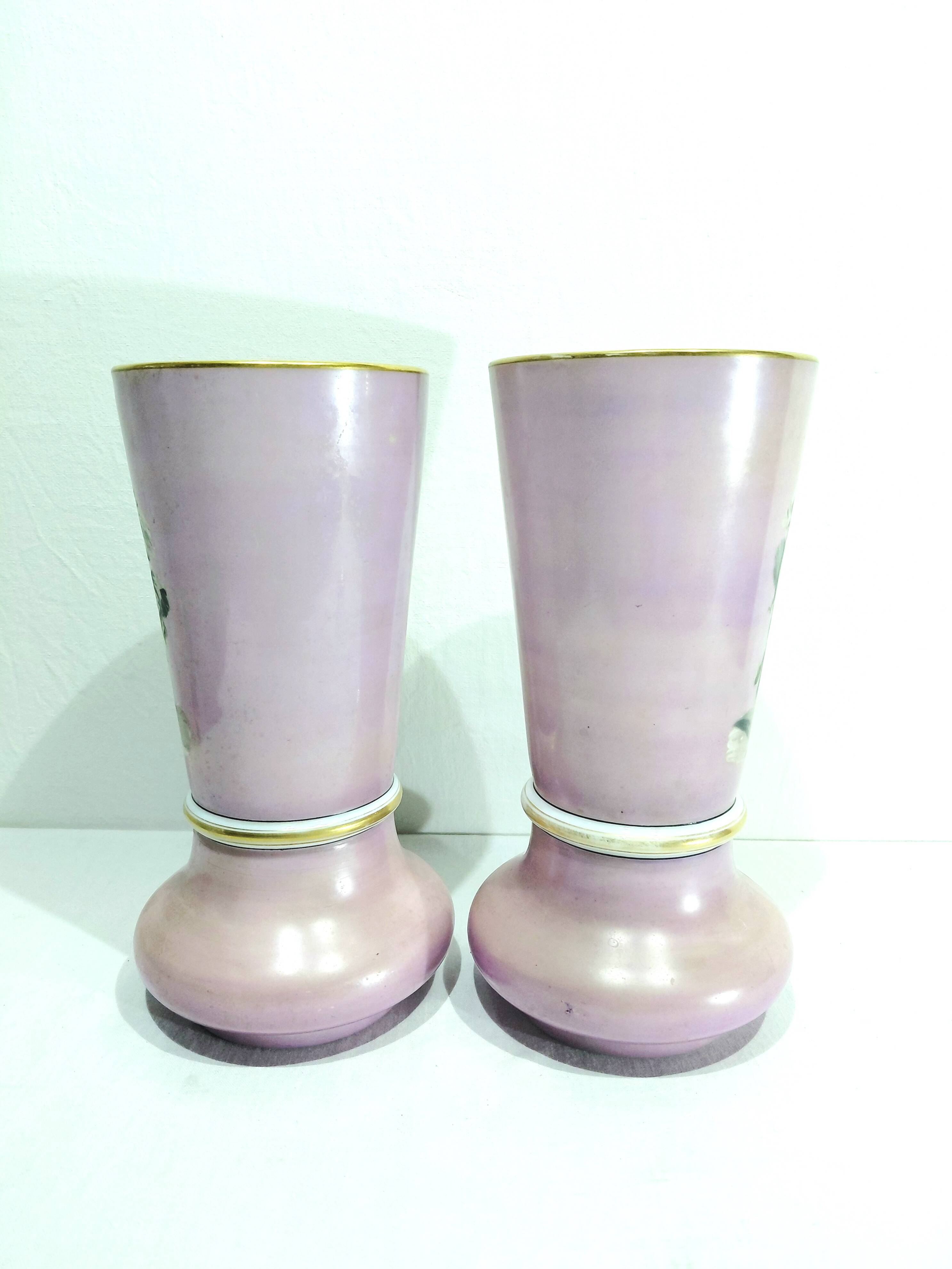 Pair of pink opaline vases