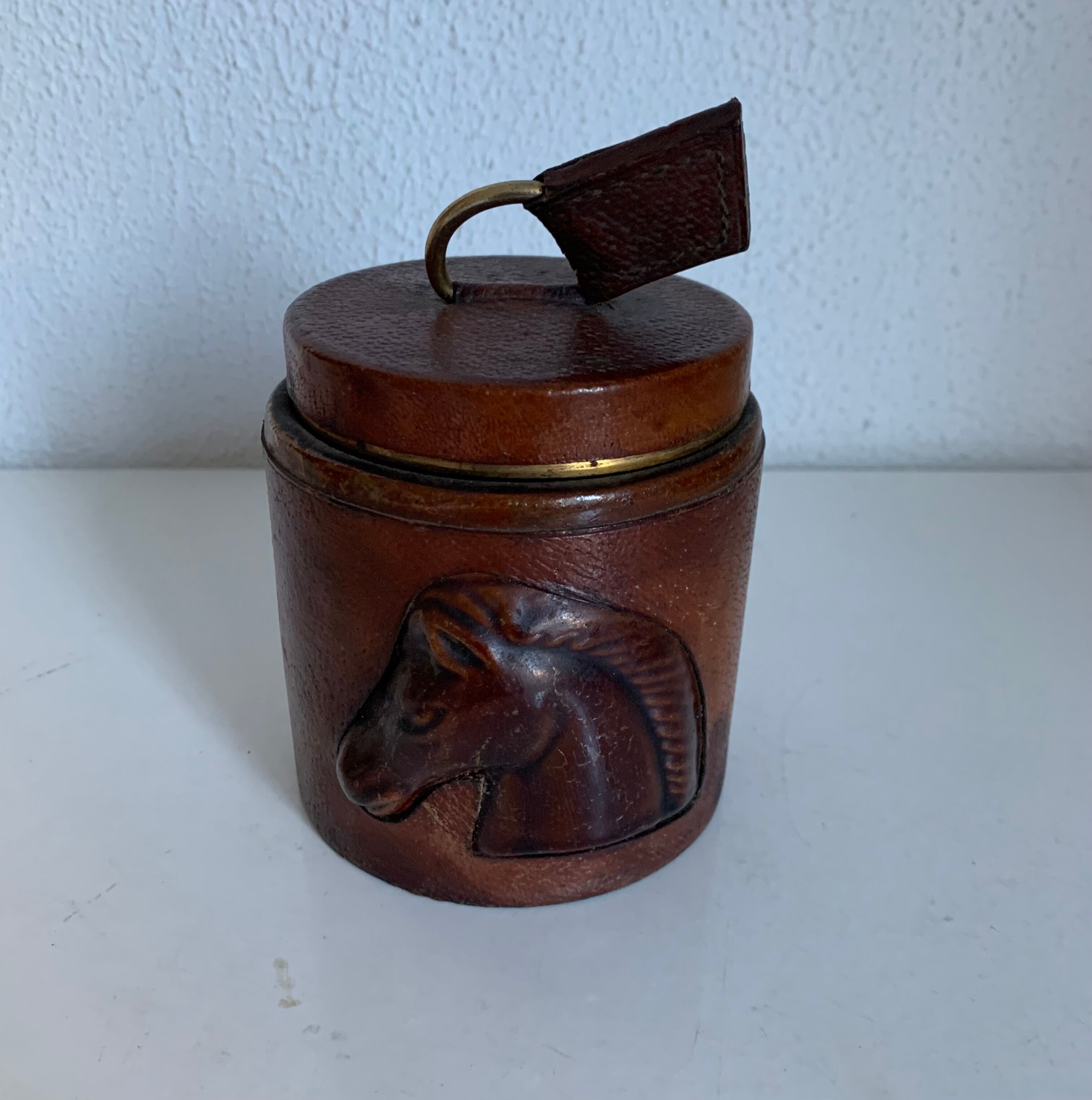 Vintage cigarette holder 1960 Longchamp leather horse - 11 x 10 cm