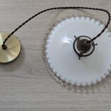 Vintage pendant light in white opaline with lace