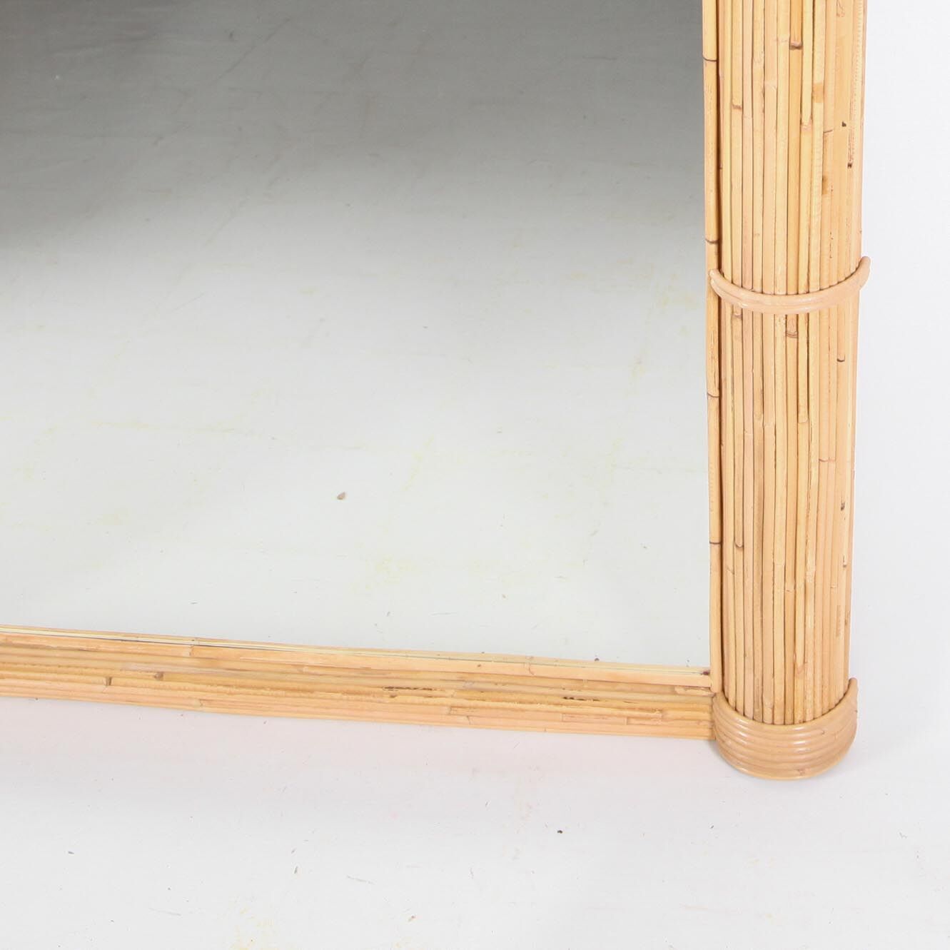Double illuminated coconut/palm rattan mirror