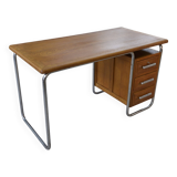 Bauhaus design desk in chrome tube and solid oak by Kovona 1960s