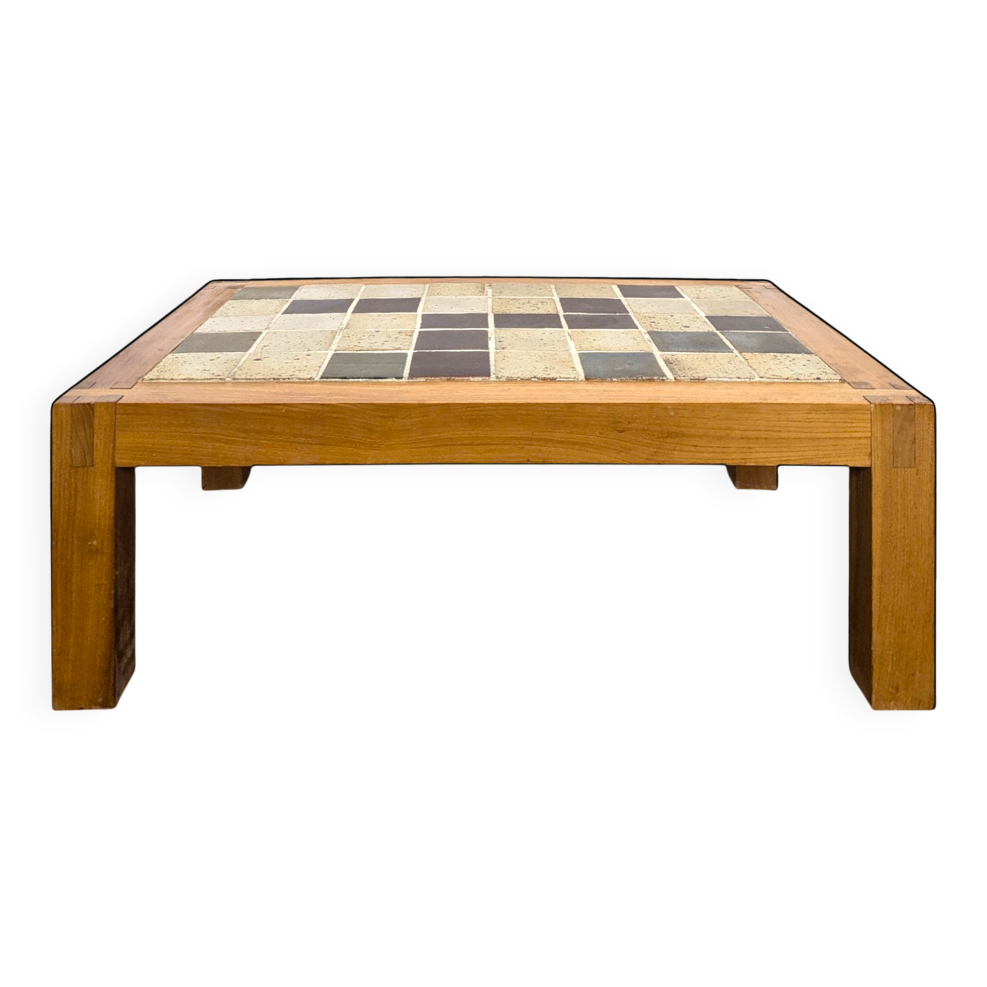 Coffee table Maison Regain in solid elm and ceramic stoneware.