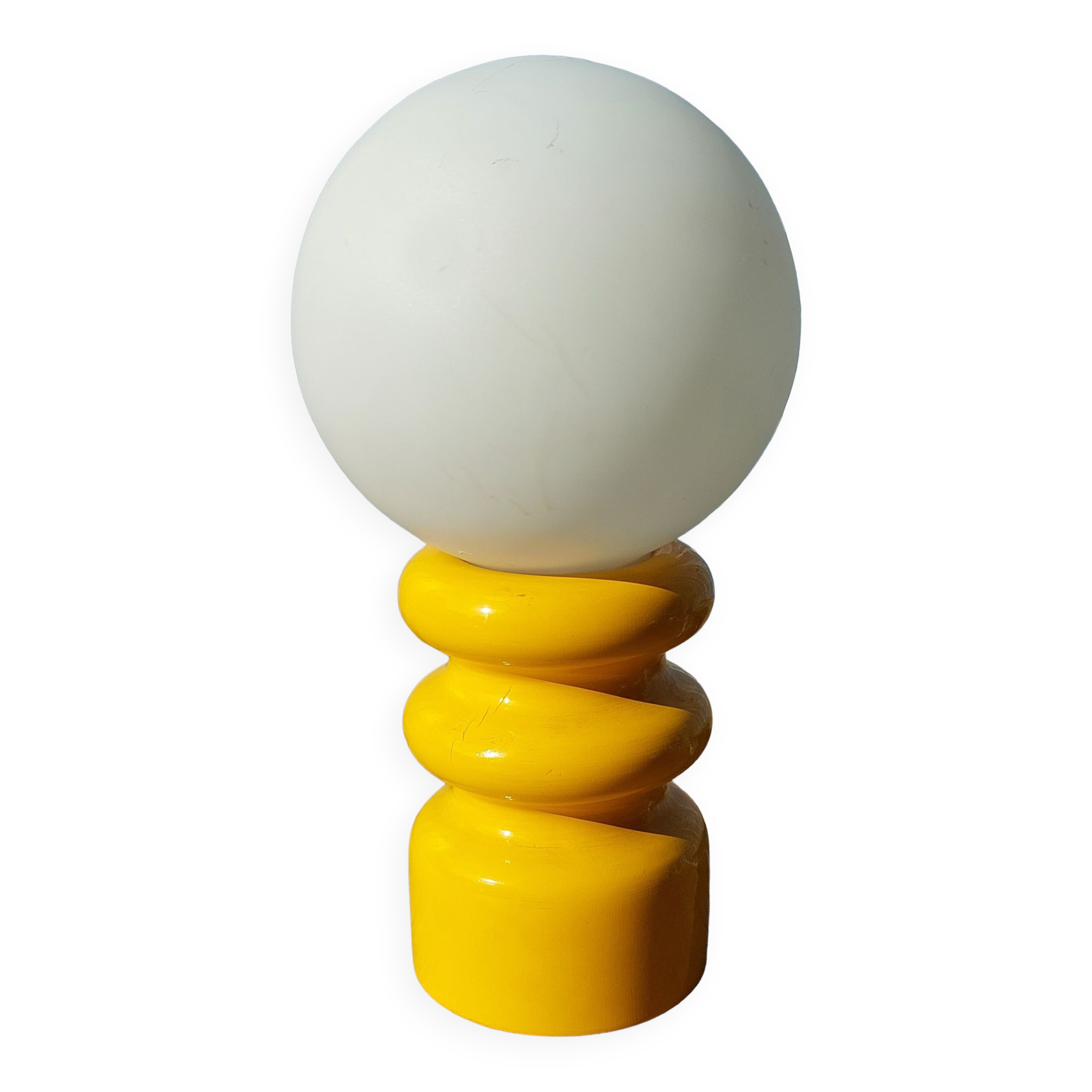 Yellow wooden lamp 70s