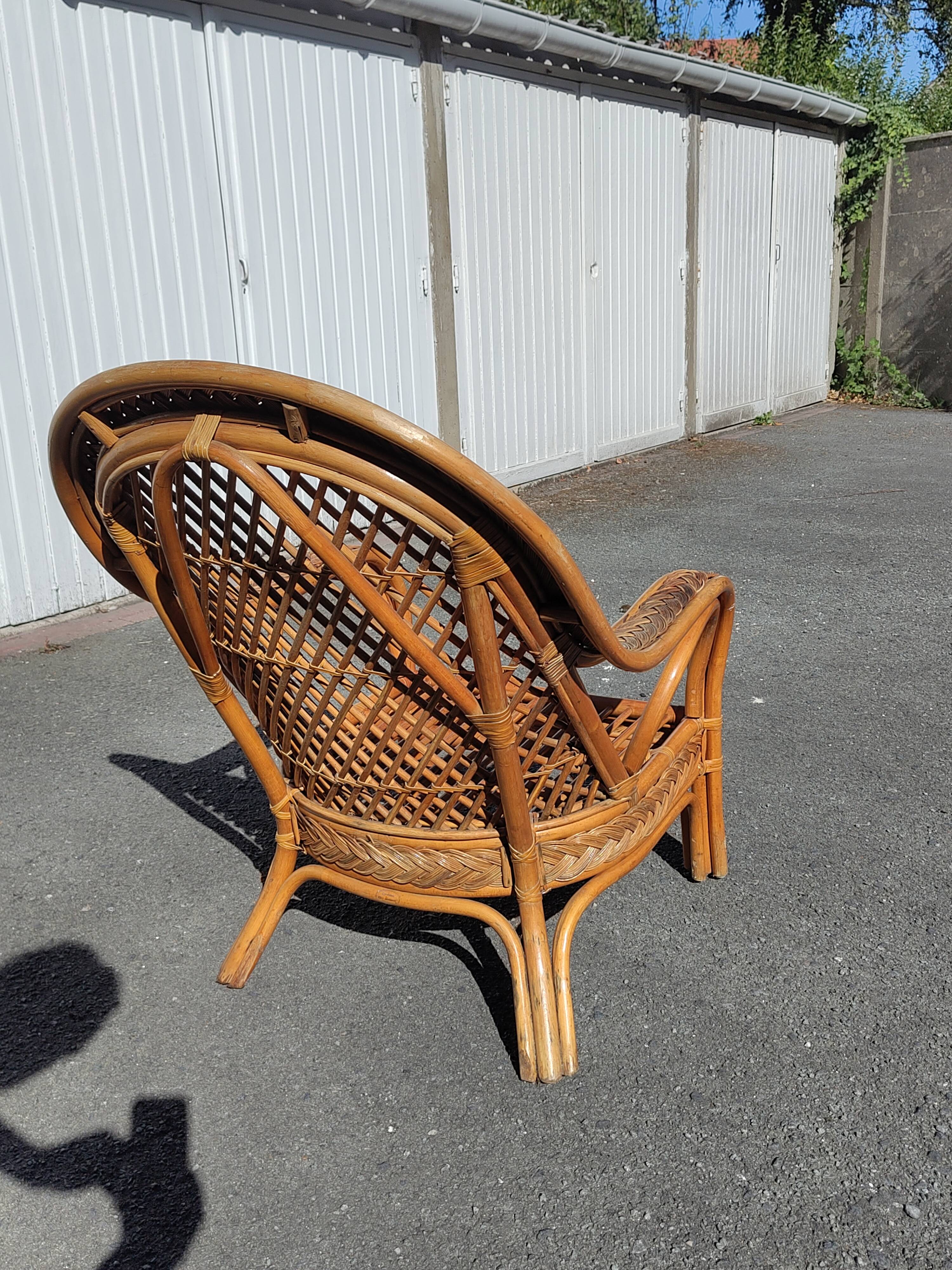 Vintage rattan armchair Mélarti (Emmanuelle style) + custom cushion